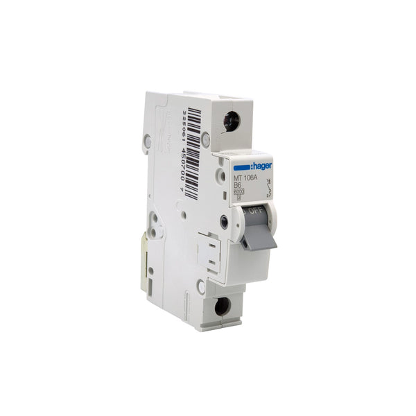 Hager MT106A 6A 1P Single Pole 6kA Type B Miniature Circuit Breaker (MCB)