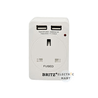 Britz BR-221U 13A 3 Way Adaptor with 2 x USB Charger, Singapore Safety Mark Certified