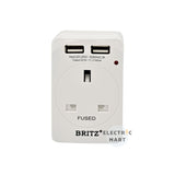 Britz BR-221U 13A 3 Way Adaptor with 2 x USB Charger, Singapore Safety Mark Certified