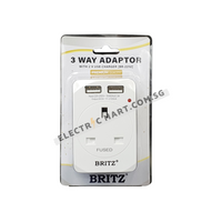 Britz BR-221U 13A 3 Way Adaptor with 2 x USB Charger, Singapore Safety Mark Certified