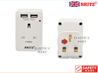 Britz BR-221U 13A 3 Way Adaptor with 2 x USB Charger, Singapore Safety Mark Certified