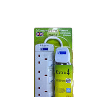 D.T. ENGLAND DT886U4 Extension Socket with USB Charger 3200mA, 6 Way x 4 USB Ports 3 meter cable length, UK Plug, Singapore Safety Mark