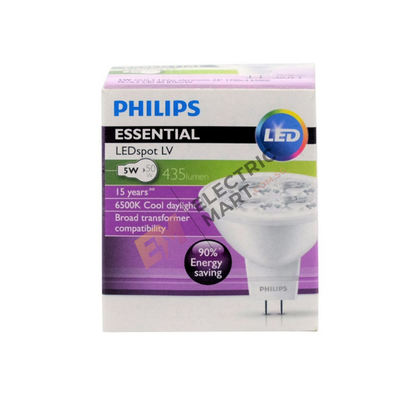 PHILIPS Essential LEDspot 5-50W 2700K MR16 24D, cool daylight 6500K