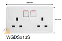 Hager Dream WGDS213S 13A Twin Switched Socket Outlet c/w M3.5 x 27mm long screws(Suitable for BTO switch replacement, HDB, new installations, Singapore standard size switch hole for easy installation) *NEW beehive-like design plate
