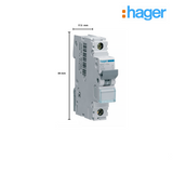 Hager NB116 Single Module 1 Pole Type B 16A 10KA Miniature Circuit Breaker (MCB)