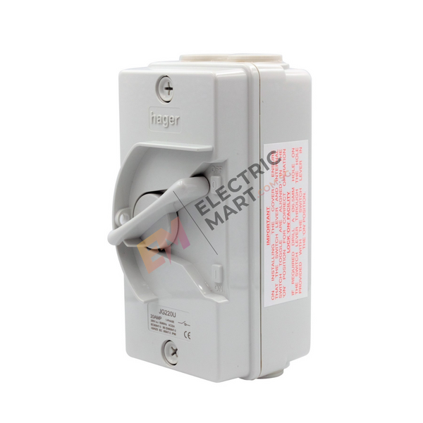 hager JG220U 20A 2 pole 2P PVC Weatherproof Isolator (IP66)