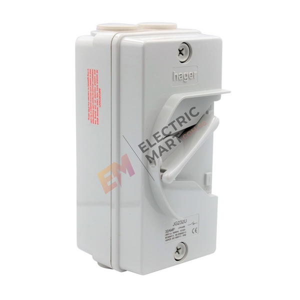 hager JG232U 32A 2 pole 2P PVC Weatherproof Isolator (IP66)