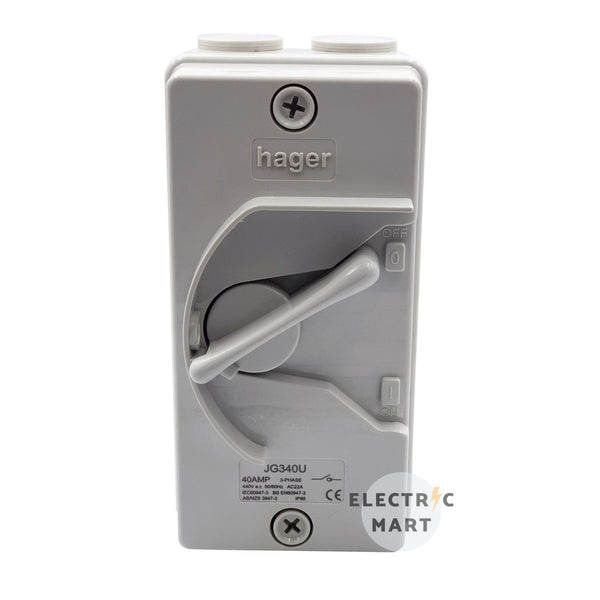 hager JG340U 40A 3 pole 3P PVC Weatherproof Isolator (IP66)